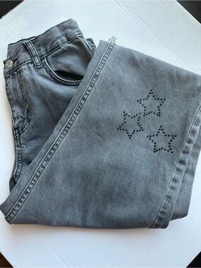 Zara Charcoal Rhinestone Star Wide Leg Jeans Y2K Goth Size 13/14